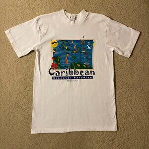 VTG 00s Princess Where I Belong Caribbean Discover Paradise White Graphic Tee Lg